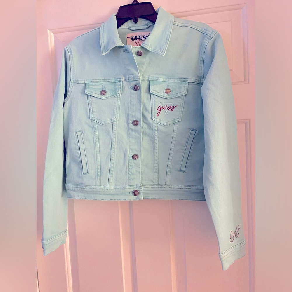 Guess jean jacket light teal color